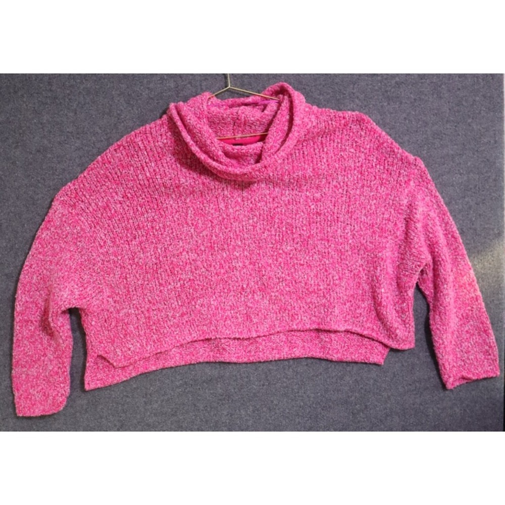 Free People BFF Sweater Women Large Pink Cowl Neck Slouchy Drape Relaxed EUC